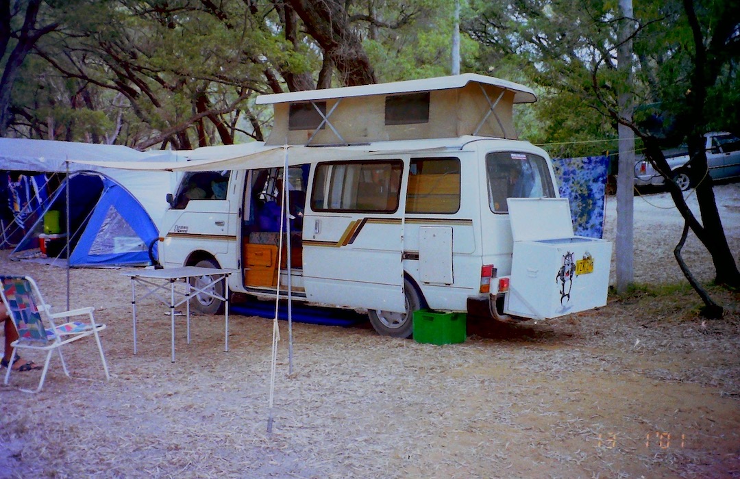 Spot in WA campsite Camper van parked in campsite in Western Australia