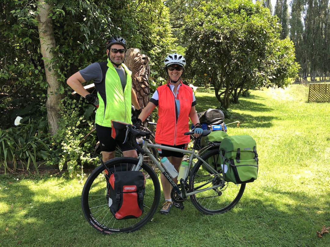 Fully loaded bikes Dave and Sharon Schindler with touring bikes fully loaded