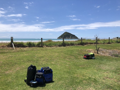 Day 18 New Zealand cycling tour panniers packed to leave Anaura Bay